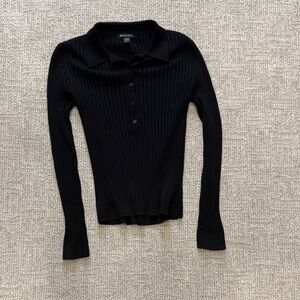 Athleta Black Ribbed Long-Sleeve Polo. Size M. Worn only once.